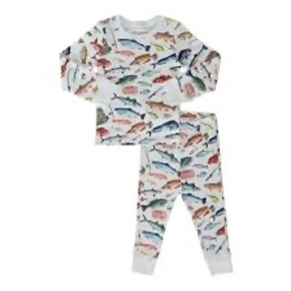 Hart+Land Gone Fishing Patterned Organic Pima Cotton Kids Pajama Set 3T